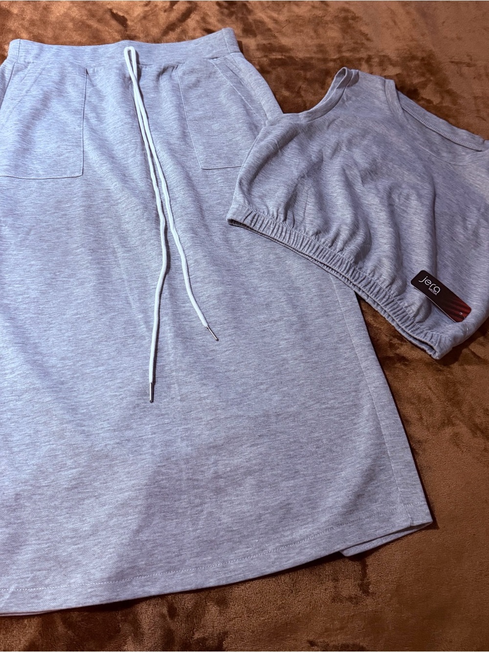 Heather Gray Two-Piece Lounge Set with Drawstring